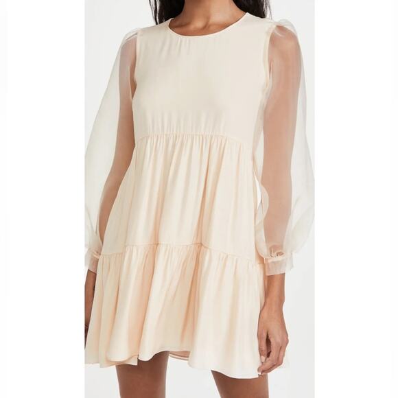 Amanda Uprichard Dresses & Skirts - Amanda Uprichard Tiered Nude Biscotti w. Organza Puff Sleeves Elaina Mini Dress